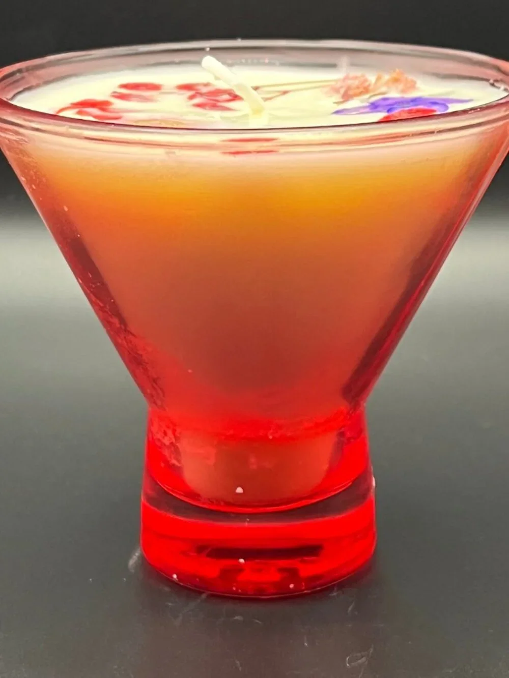 Crimson Bloom Martini Glass Candle with Mixed Pressed Florals